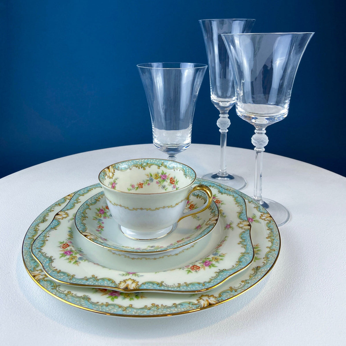Rogaska Laura Crystal Goblets with Frosted Flower Stems, Set of 6