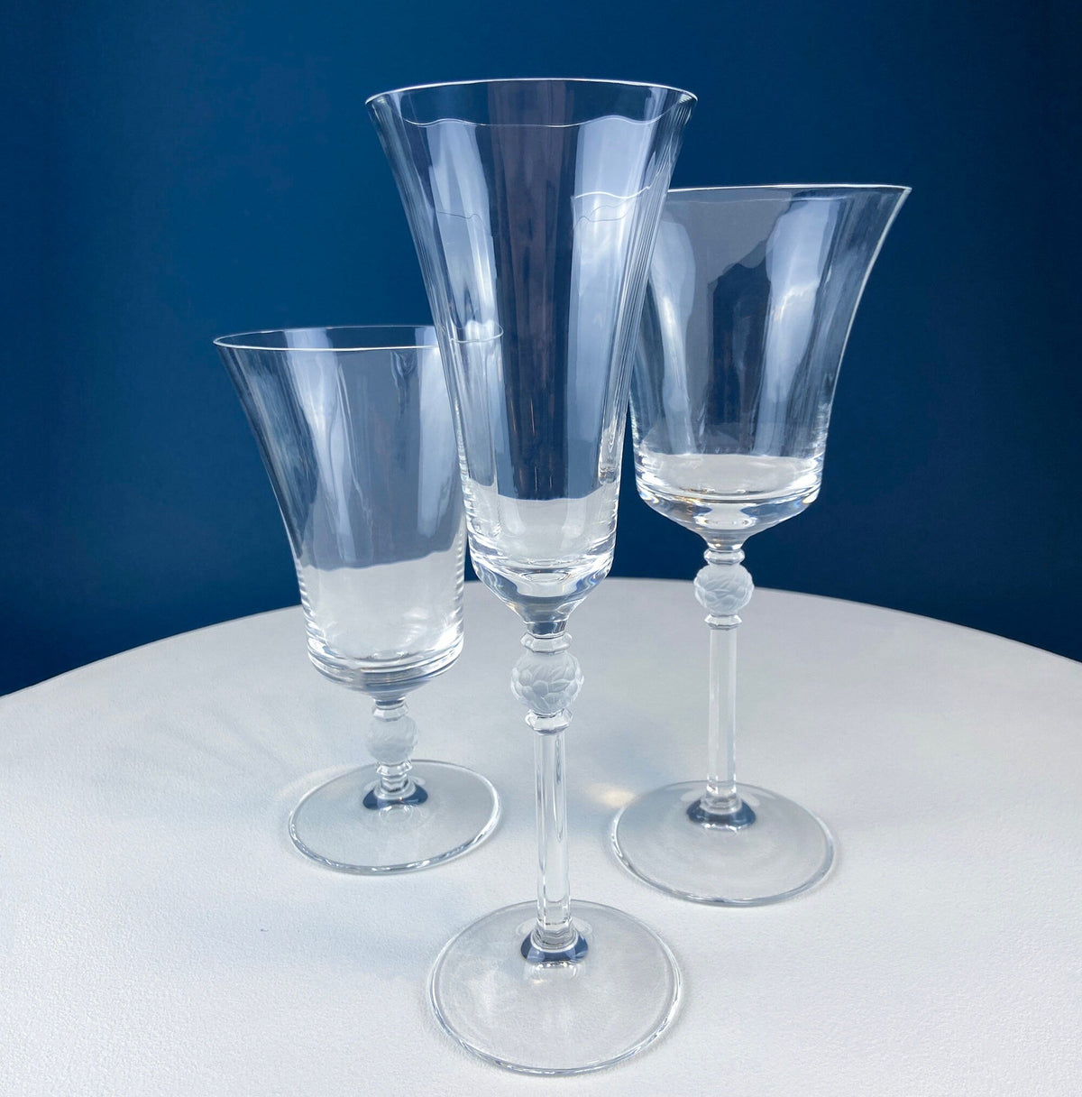Rogaska Laura Crystal Goblets with Frosted Flower Stems, Set of 6