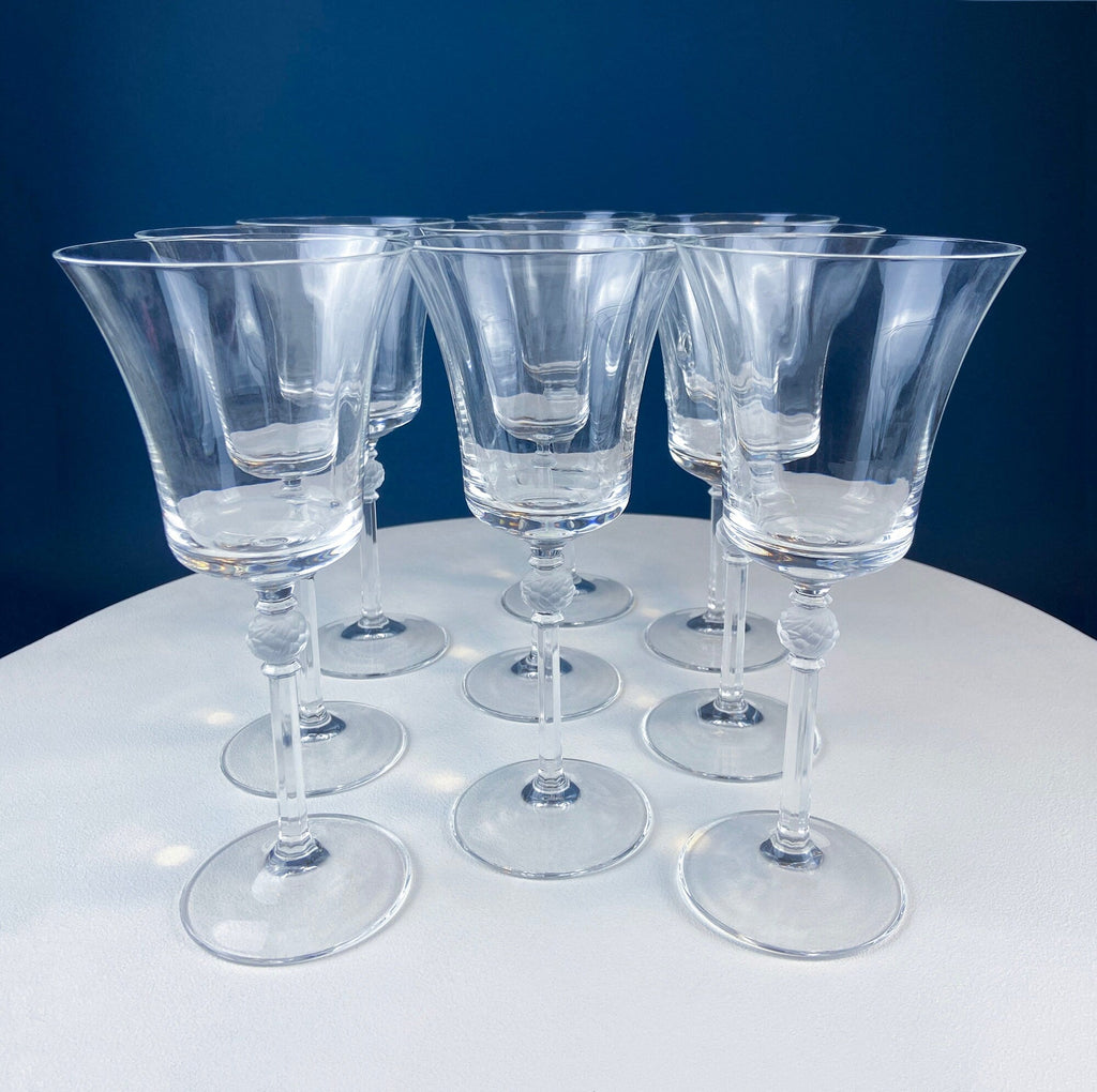 Rogaska Laura Crystal Goblets with Frosted Flower Stems, Set of 6