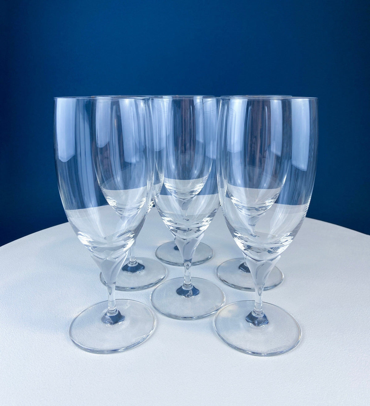 Rogaska Laura Crystal Goblets with Frosted Flower Stems, Set of 6