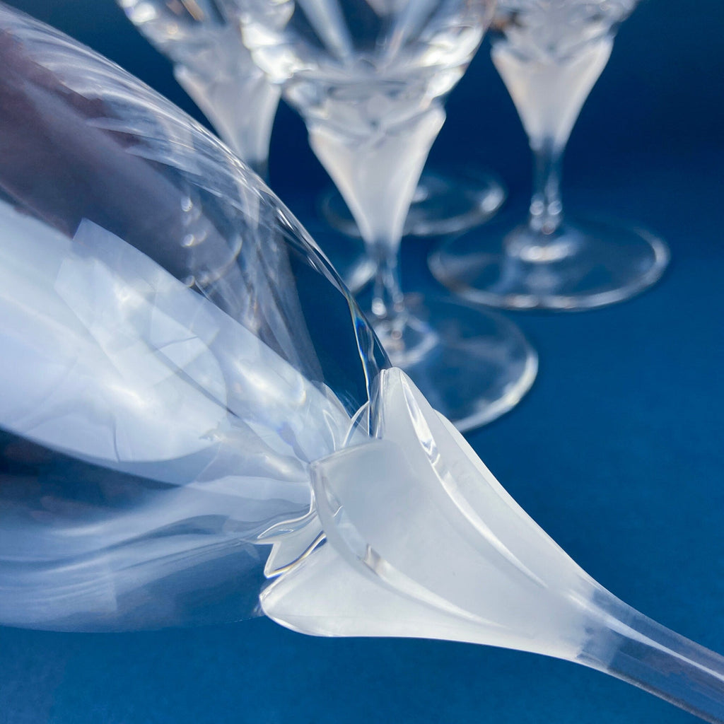 Rogaska Laura Crystal Goblets with Frosted Flower Stems, Set of 6