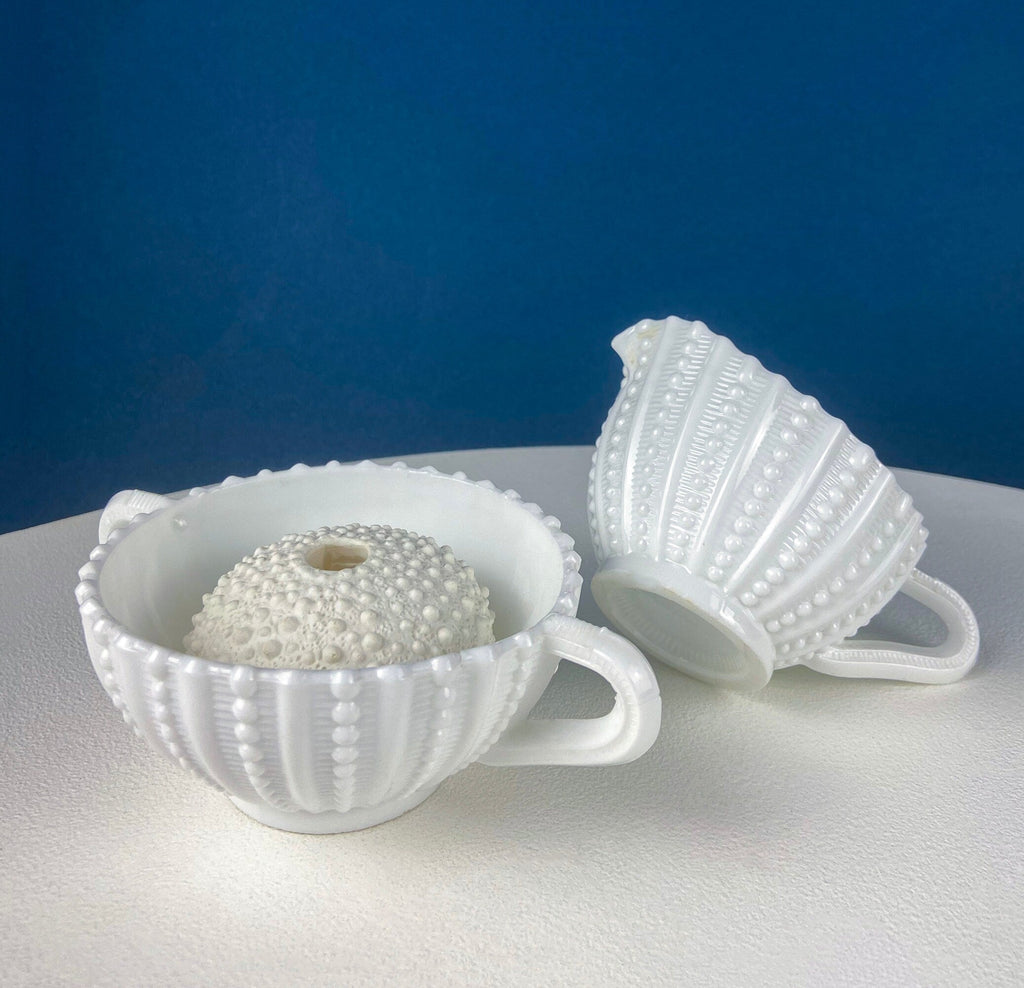 Milk Glass Sea Urchin Creamer & Sugar