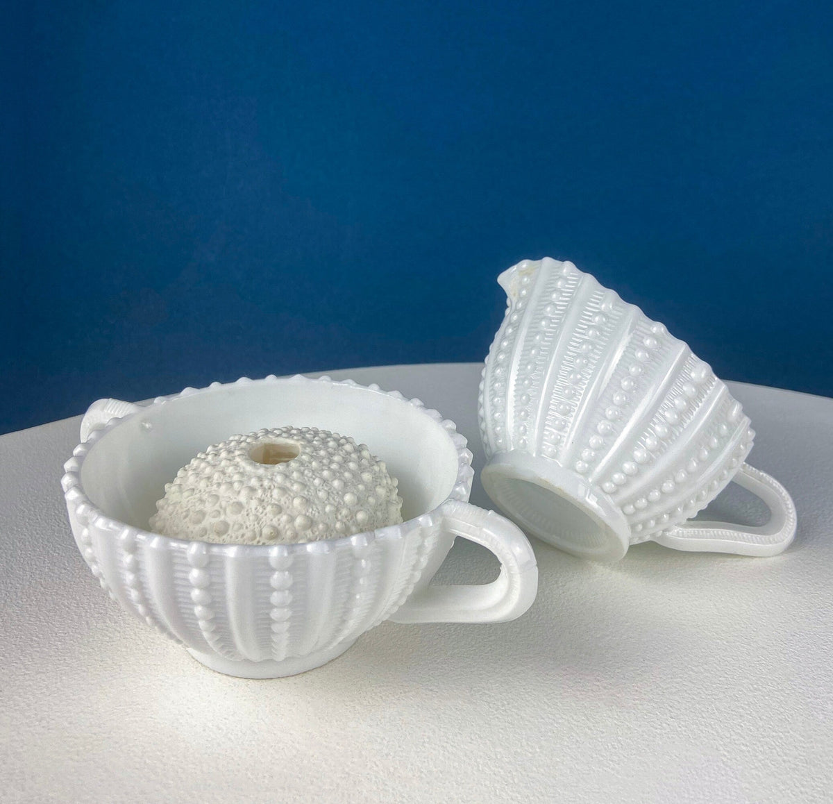 Milk Glass Sea Urchin Creamer & Sugar
