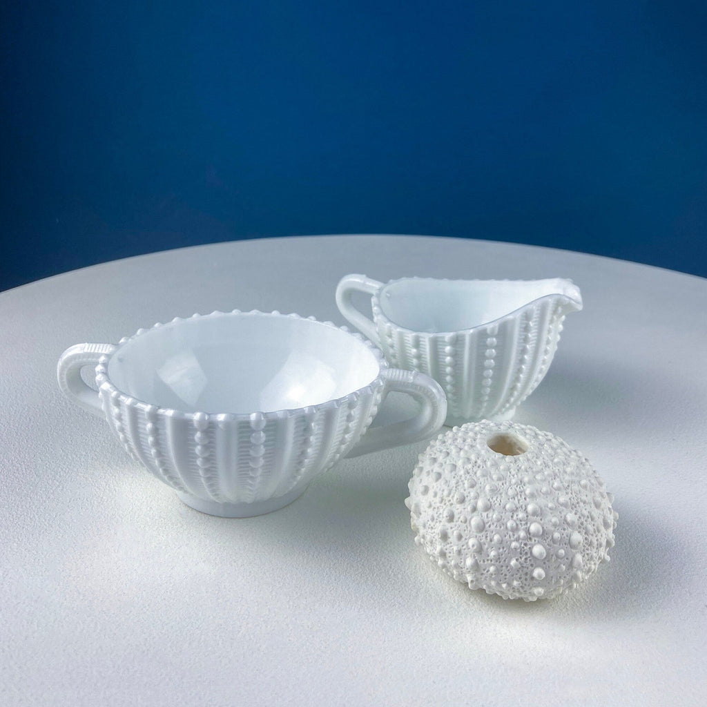 Milk Glass Sea Urchin Creamer & Sugar