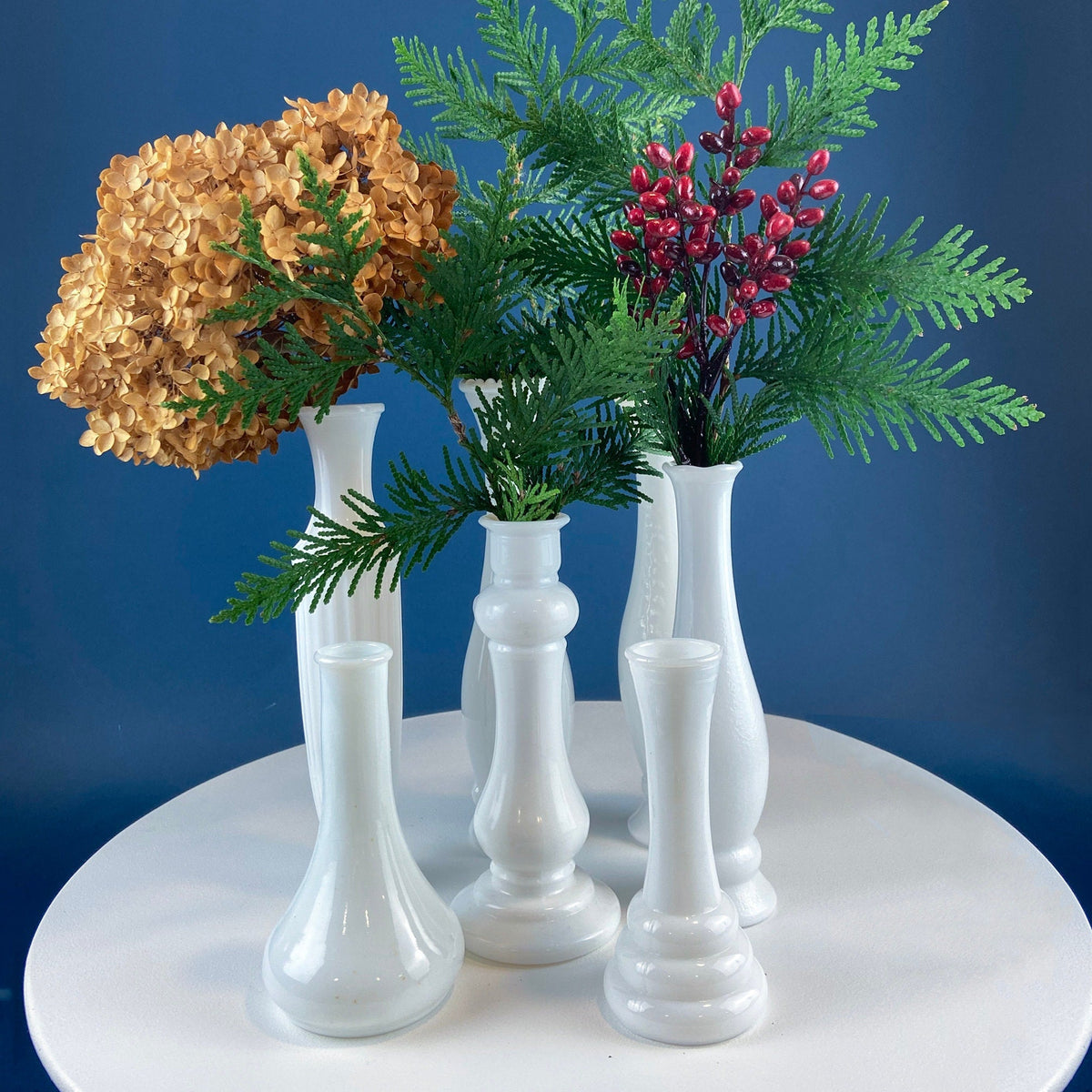 Milk Glass Vases, Set of 7