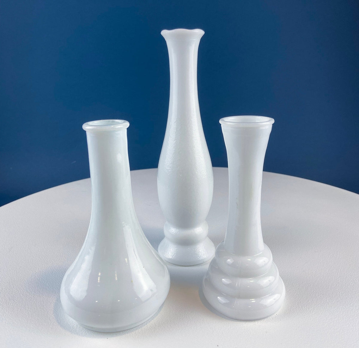 Milk Glass Vases, Set of 7