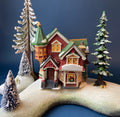Lighted Porcelain Red Victorian with Green Roof