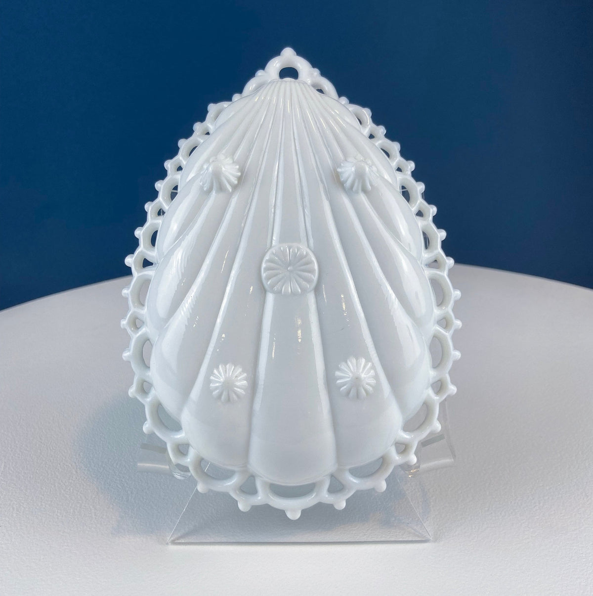 Milk Glass Teardrop Dishes with Lacy Brim, Pair