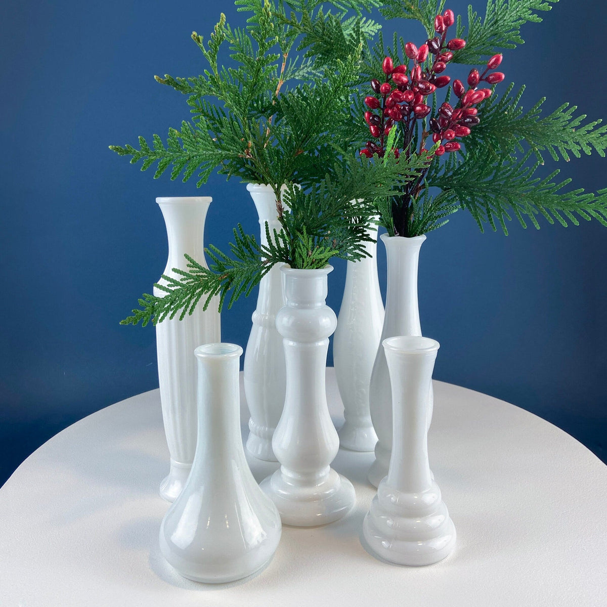 Milk Glass Vases, Set of 7