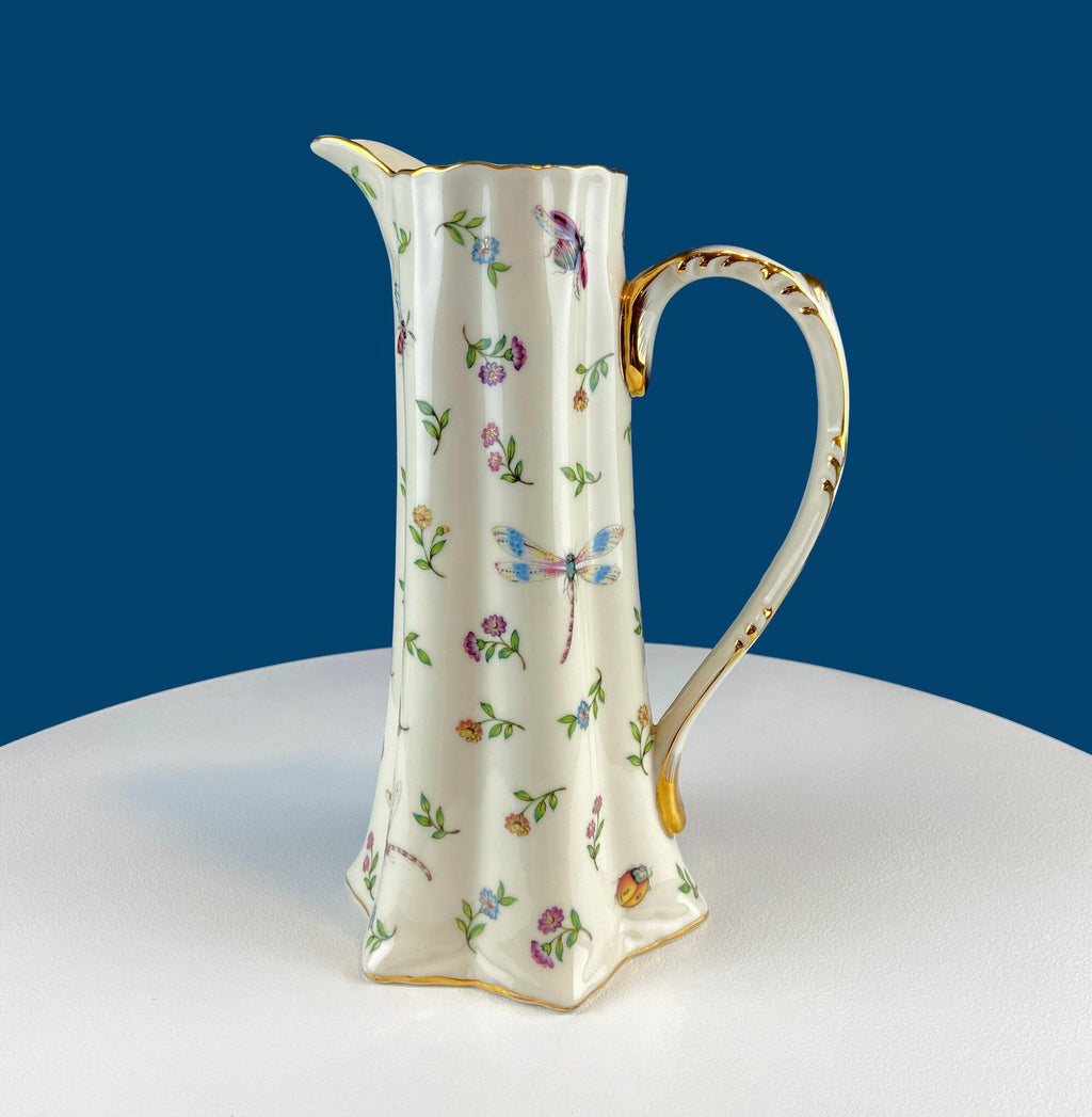 Bone China Insects & Flowers Pitcher Vase