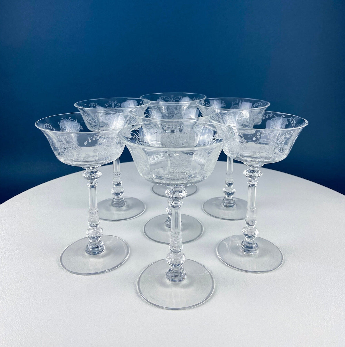 Heisey Orchid Etched Champagne Glasses, Set of 6