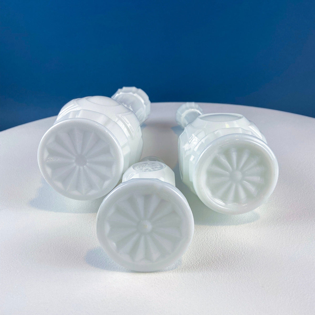 Milk Glass Vases with Coin Imprint, Set of 5