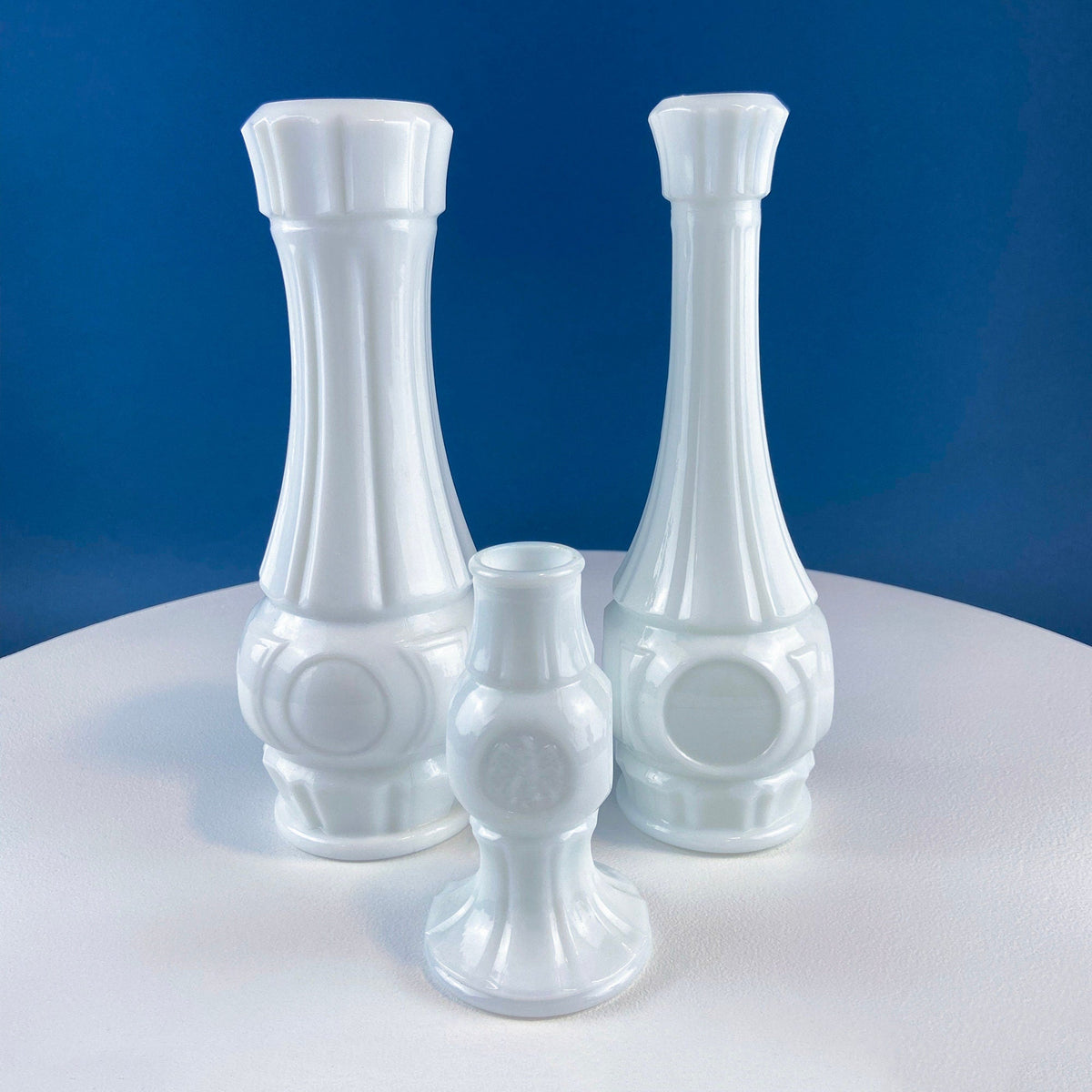 Milk Glass Vases with Coin Imprint, Set of 5