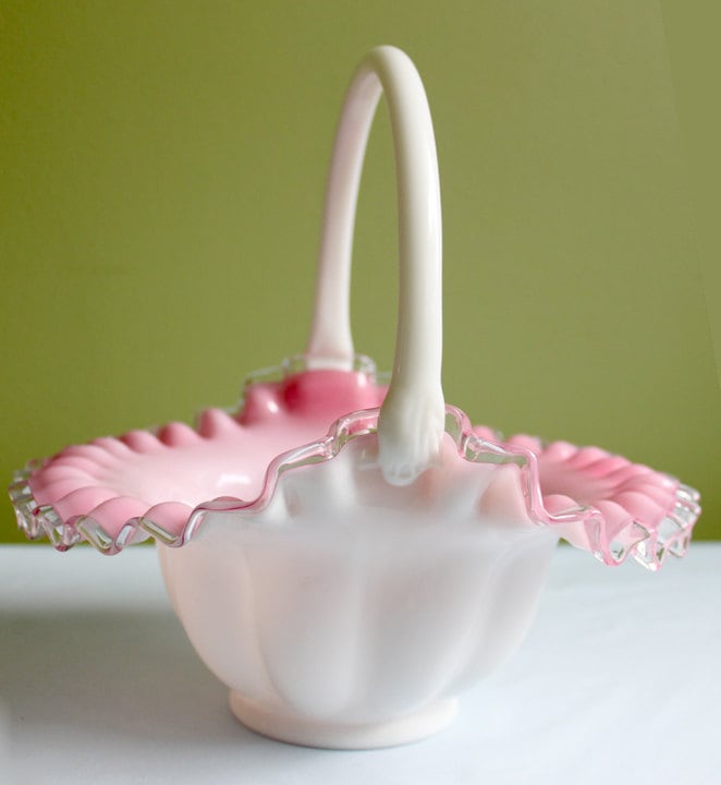 Fenton Pink Crest & Silvercrest Ruffled Basket