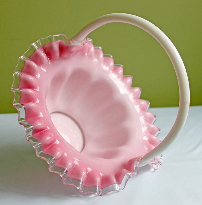 Fenton Pink Crest & Silvercrest Ruffled Basket