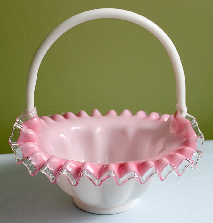 Fenton Pink Crest & Silvercrest Ruffled Basket