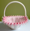 Fenton Pink Crest & Silvercrest Ruffled Basket