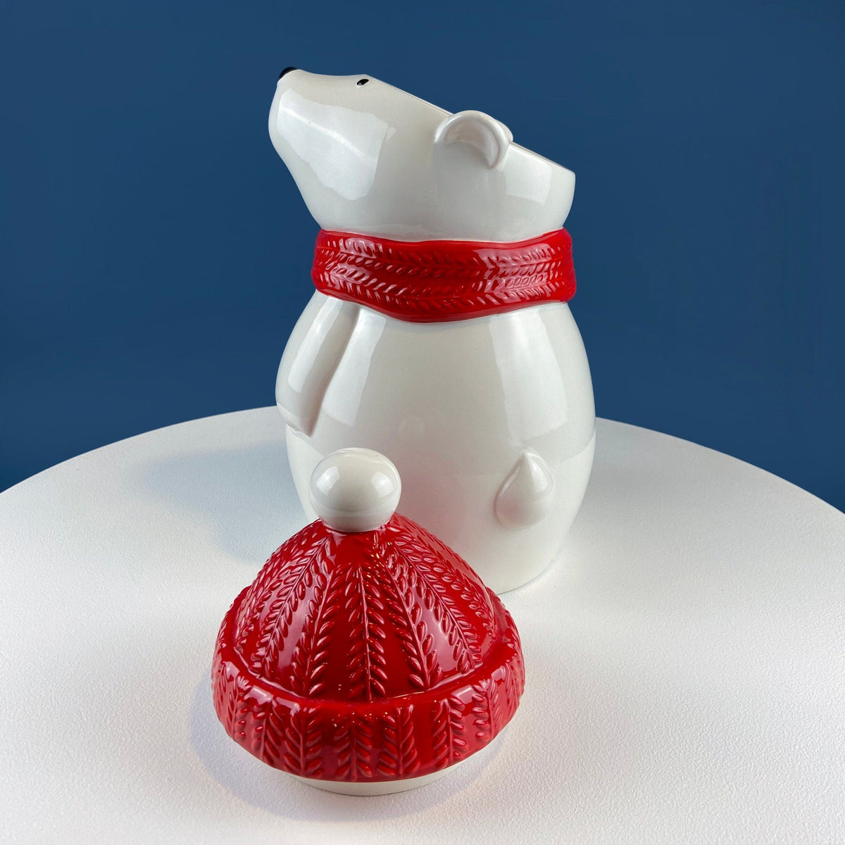 Polar Bear in Red Hat Cookie Jar