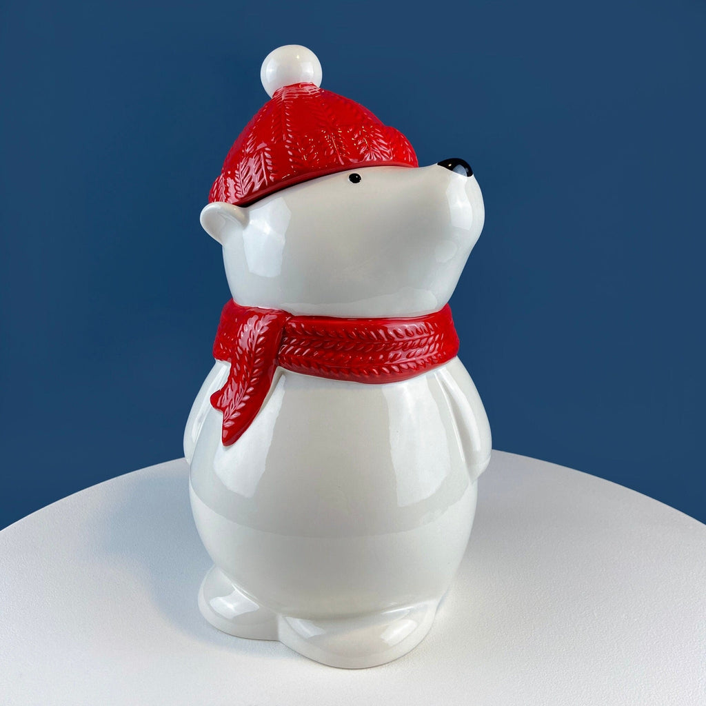 Polar Bear in Red Hat Cookie Jar