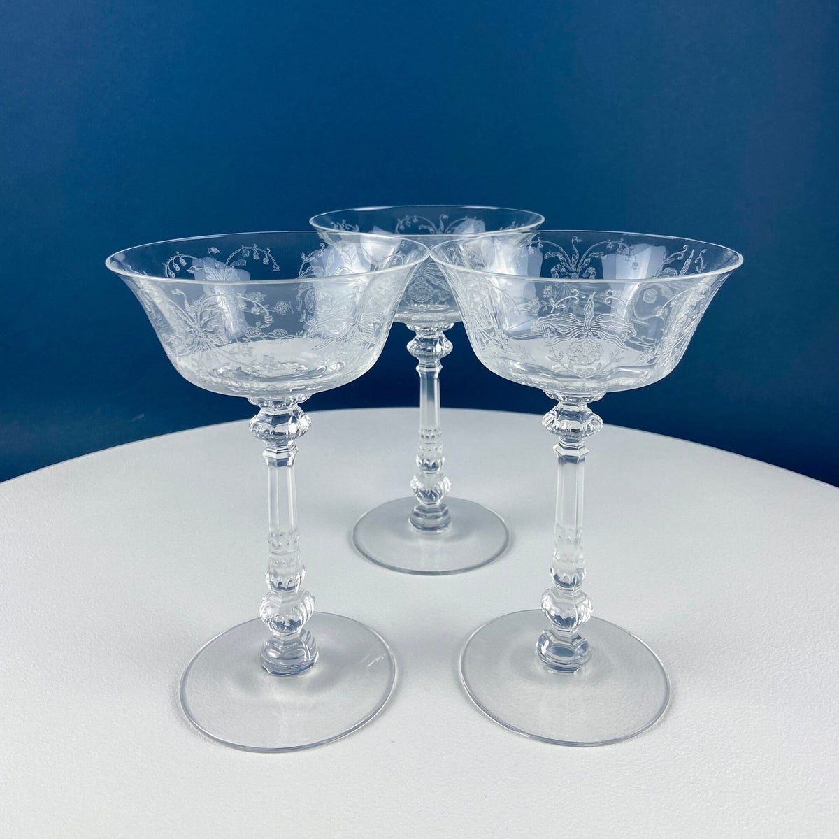 Heisey Orchid Etched Champagne Glasses, Set of 6