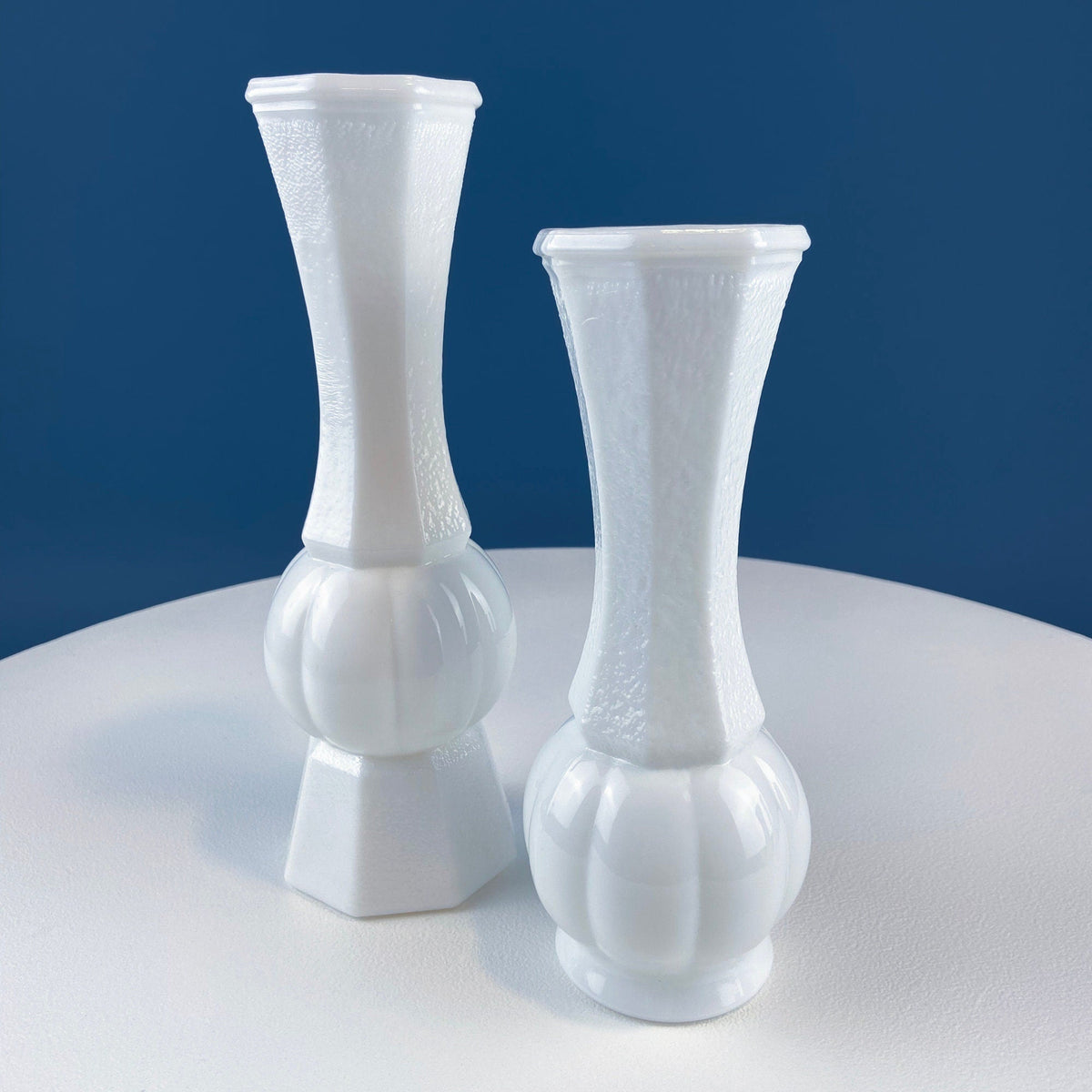 Milk Glass Vases with Coin Imprint, Set of 5