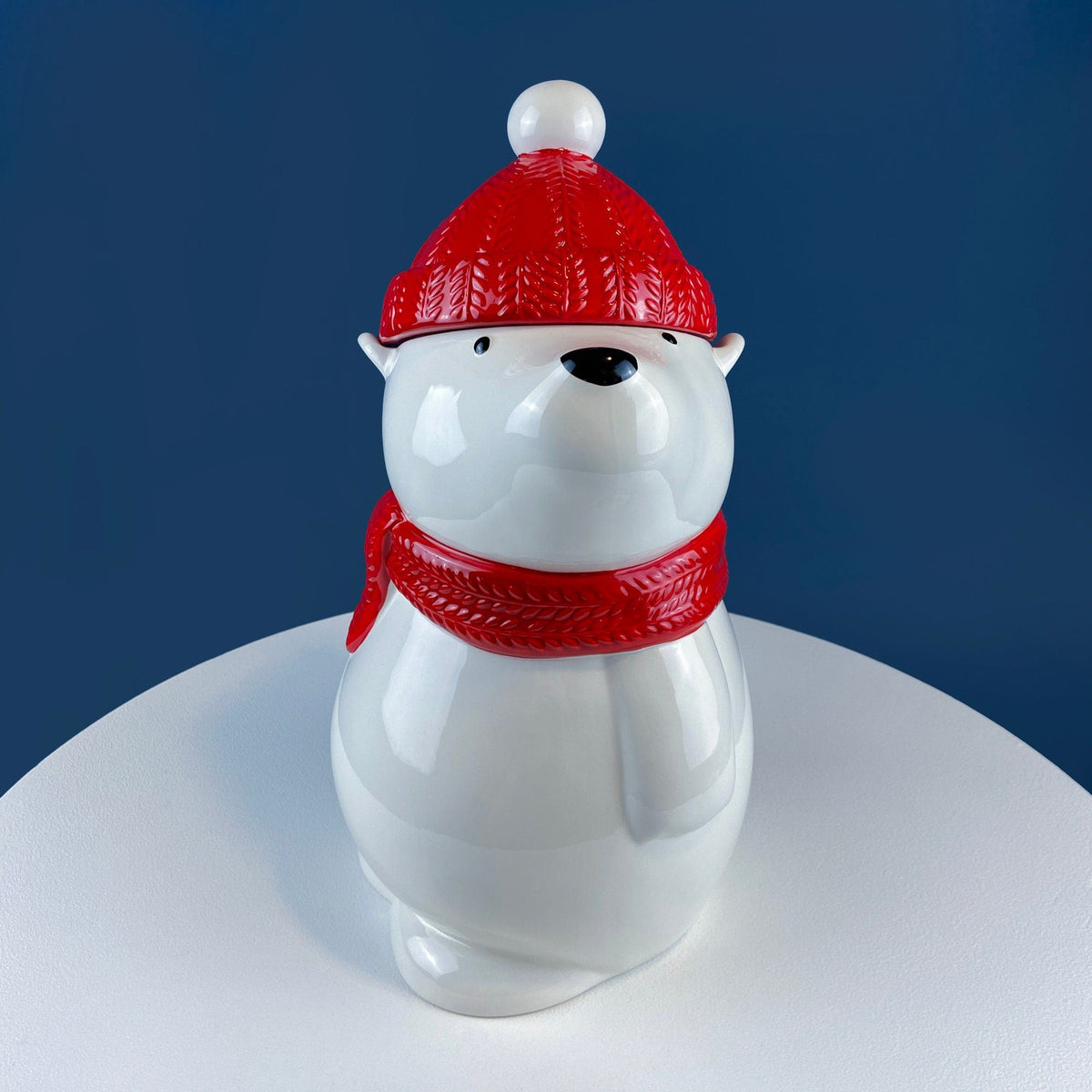 Polar Bear in Red Hat Cookie Jar