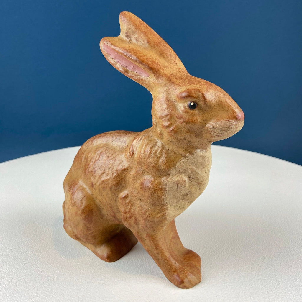 Hand-Painted Brown Bunny Figurine with Plaid Bow