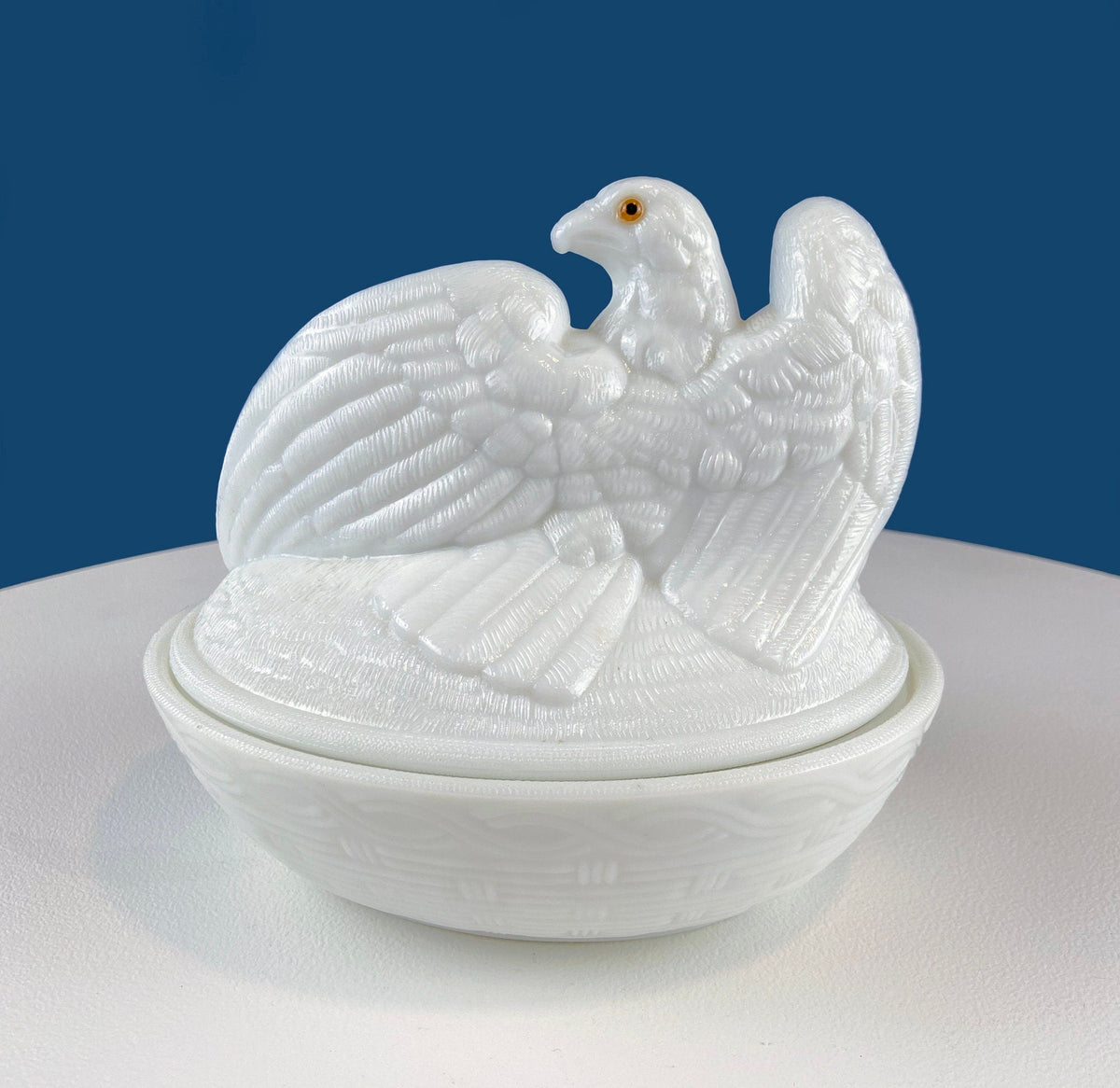 Westmoreland Milk Glass Eagle on Nest Covered Dish