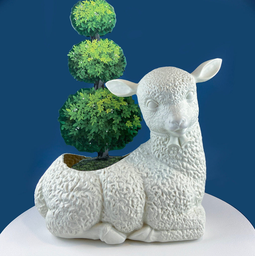 Blow Mold White Lamb Planter