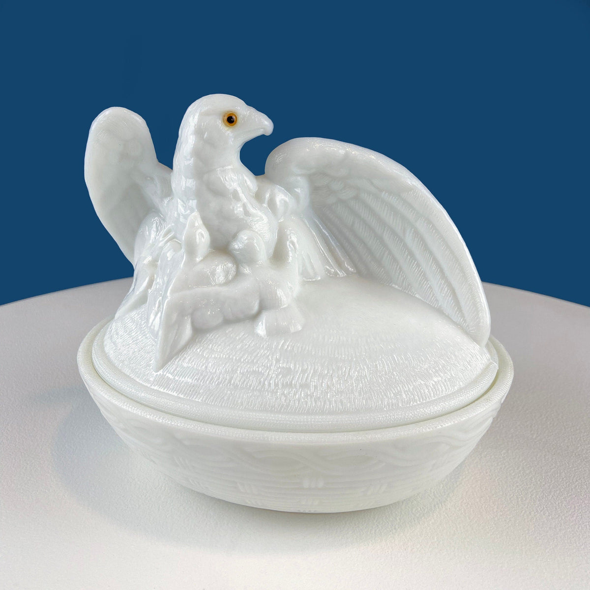 Westmoreland Milk Glass Eagle on Nest Covered Dish