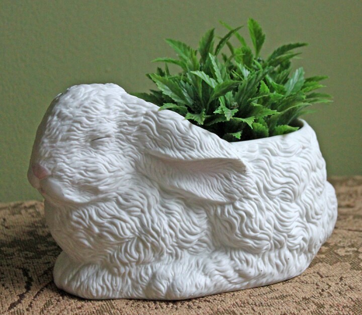 Gray Porcelain Bunny with Pink Ears