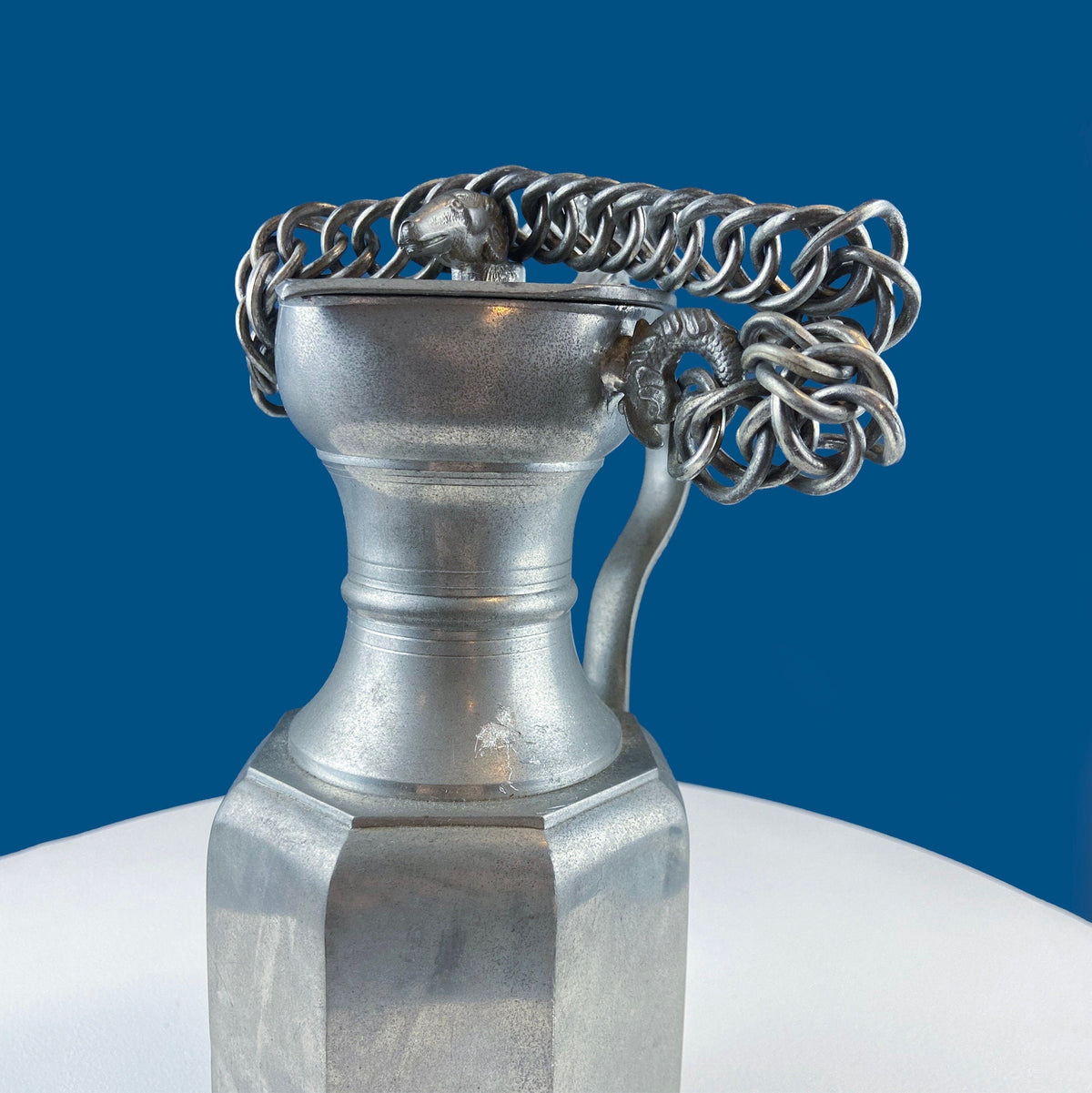 Swiss Aarau Pewter Tankard Jug with Ram Details