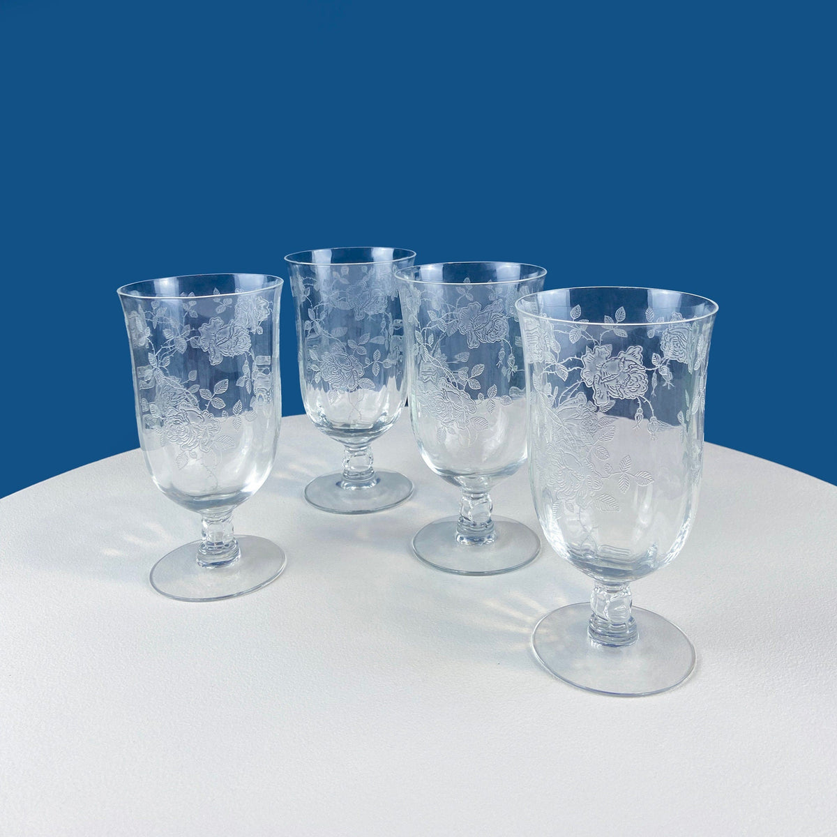 1930s Fostoria Willowmere Etched Iced Tea Glasses, Set of 4
