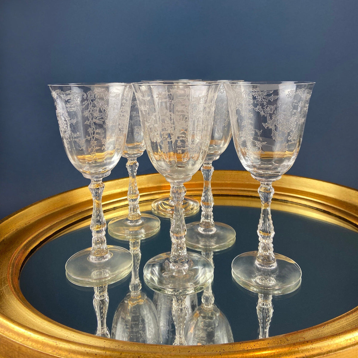 Fostoria Navarre Etched Crystal Wine Goblets, Set of 6