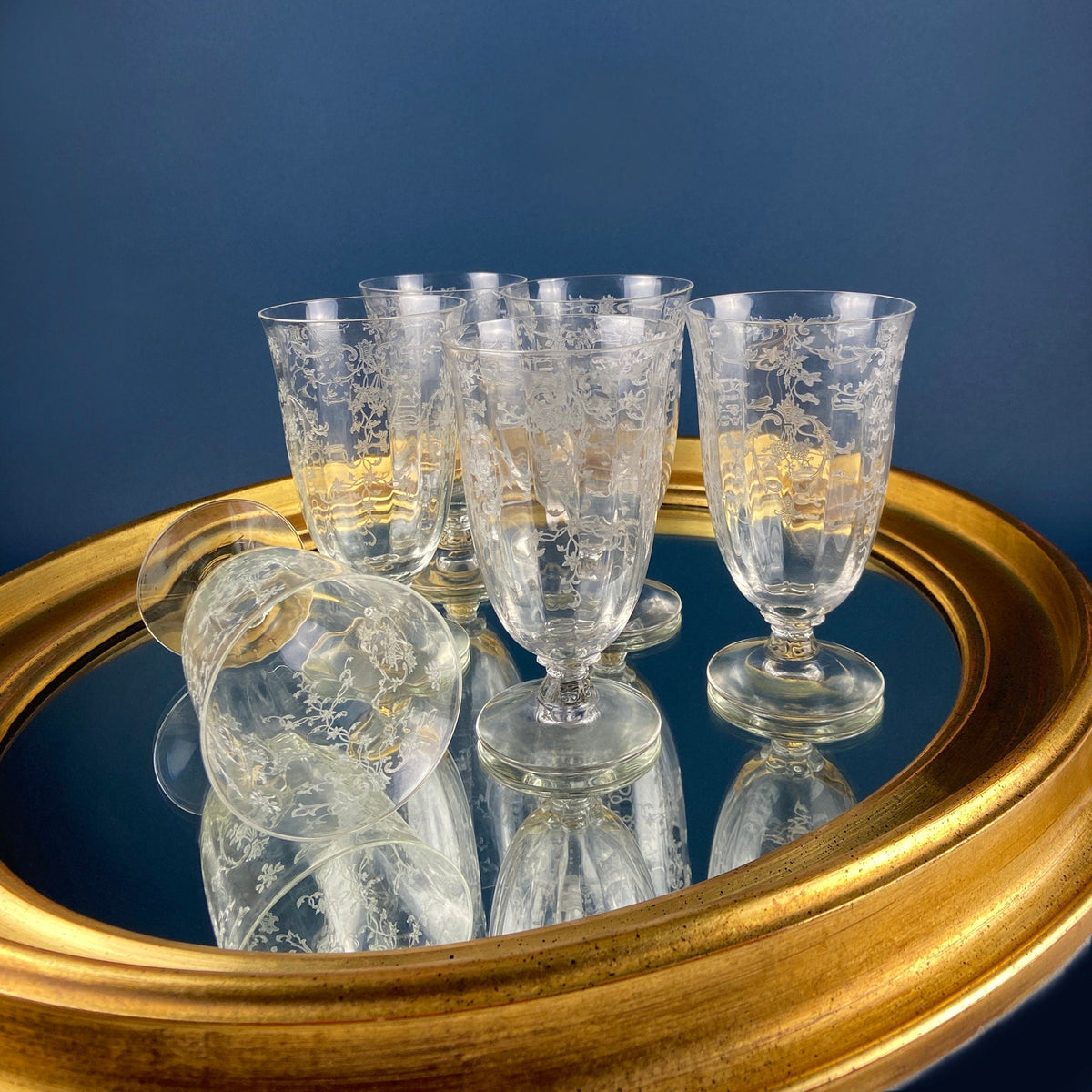 Fostoria Navarre Etched Crystal Water Goblets, Set of 6