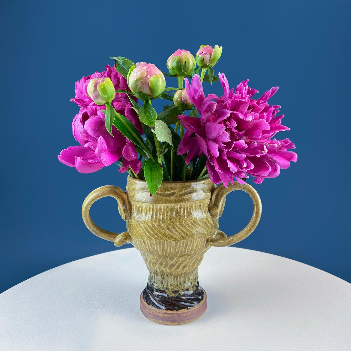 Olive Clay Pot Vase with Ears, Limited Edition