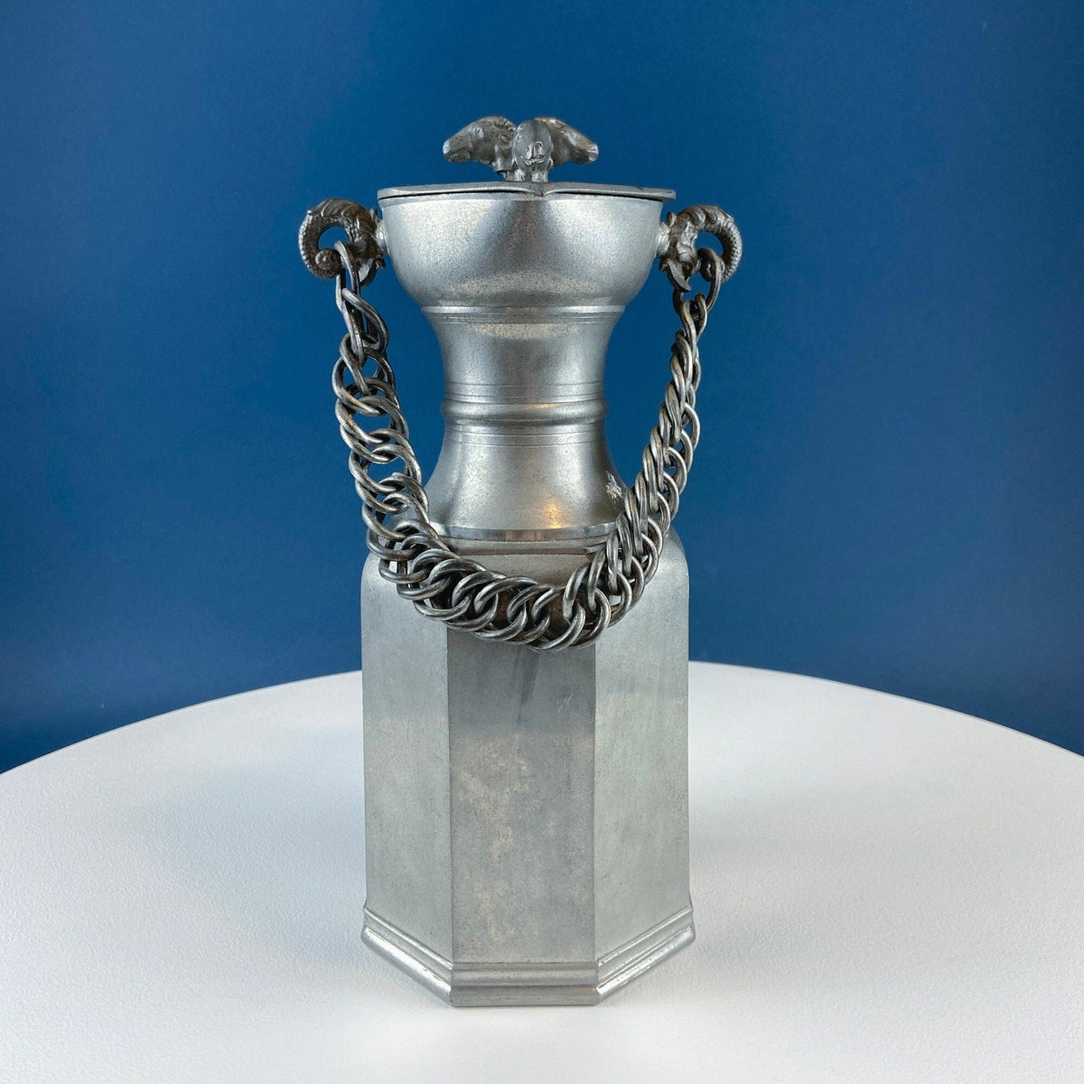 Swiss Aarau Pewter Tankard Jug with Ram Details