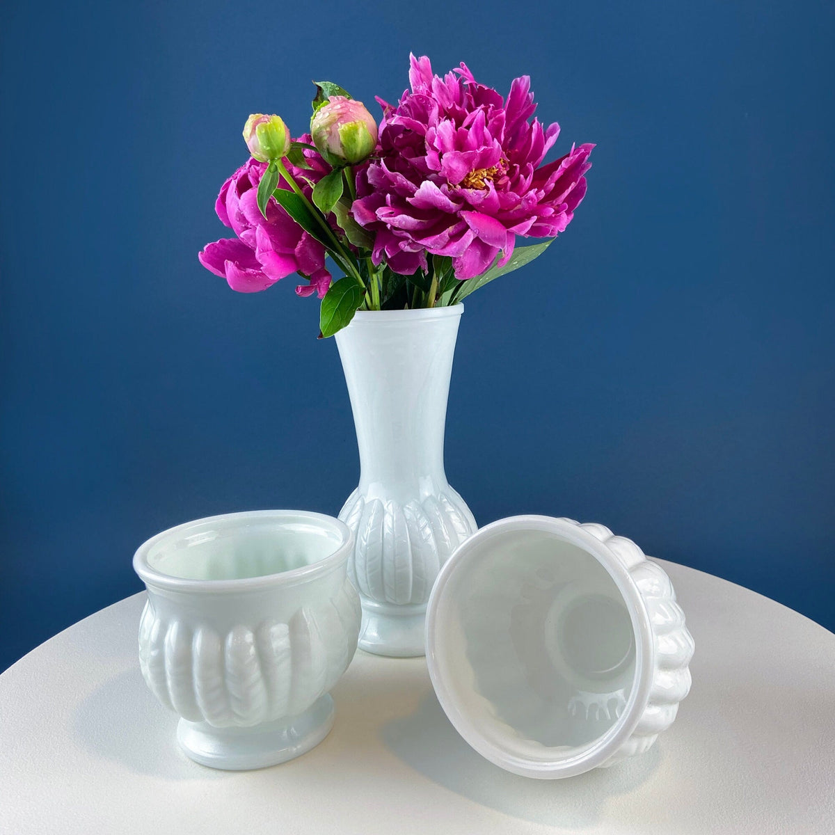 Randall Milk Glass Wheat Vases, Set of 3