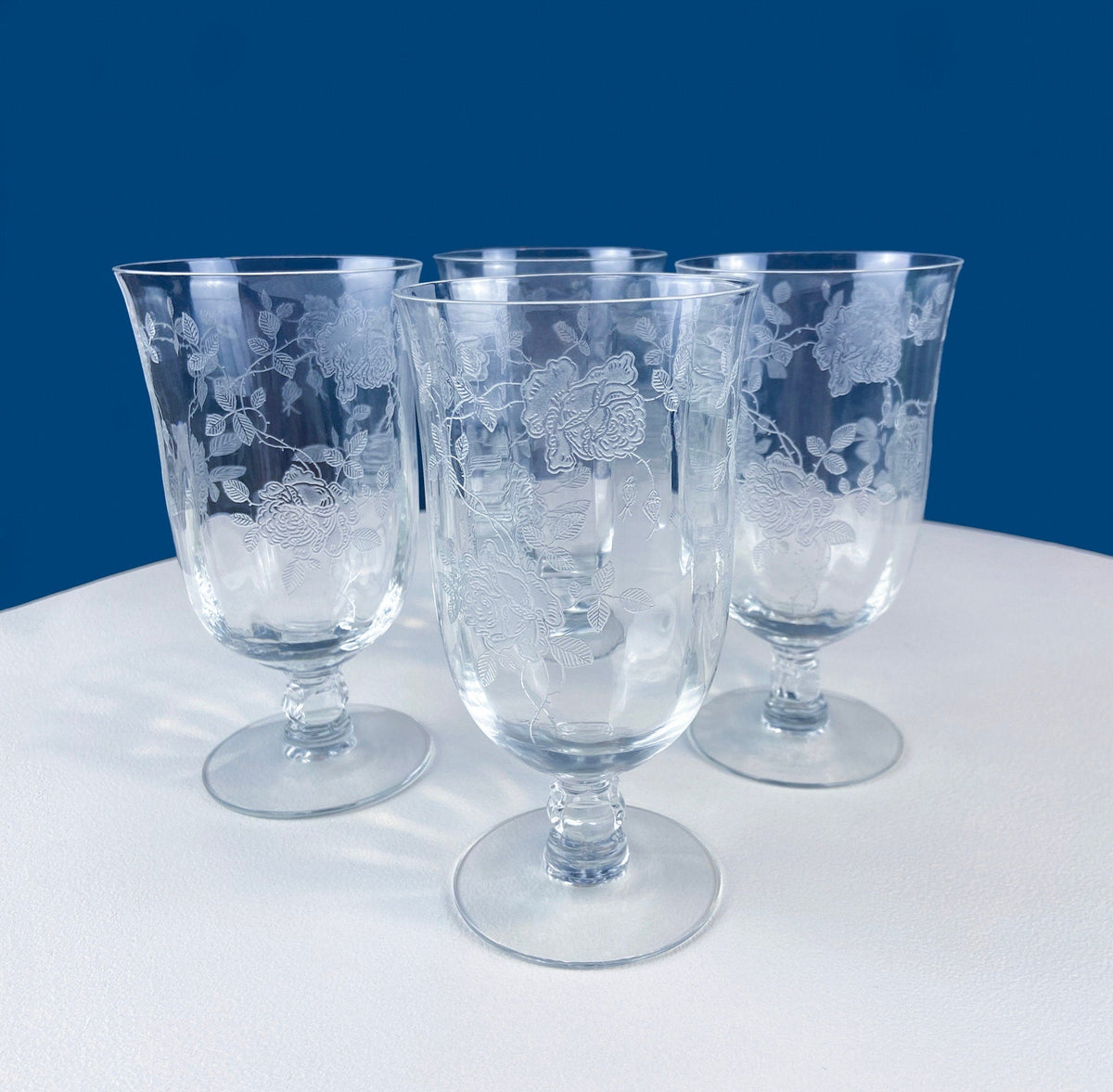 1930s Fostoria Willowmere Etched Iced Tea Glasses, Set of 4