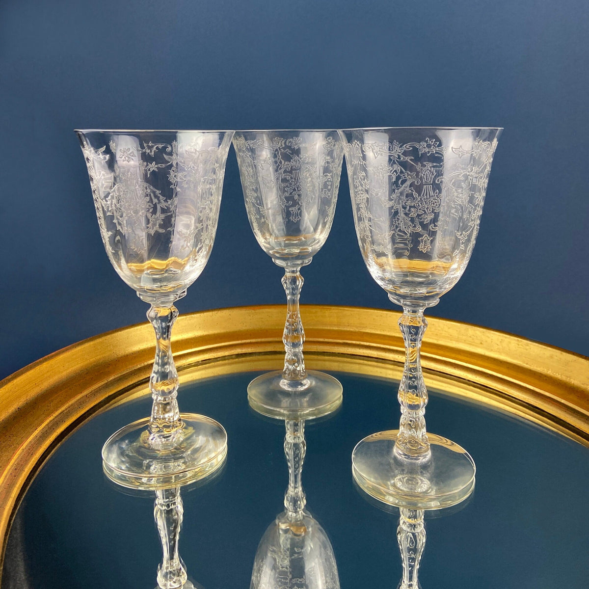 Fostoria Navarre Etched Crystal Wine Goblets, Set of 6