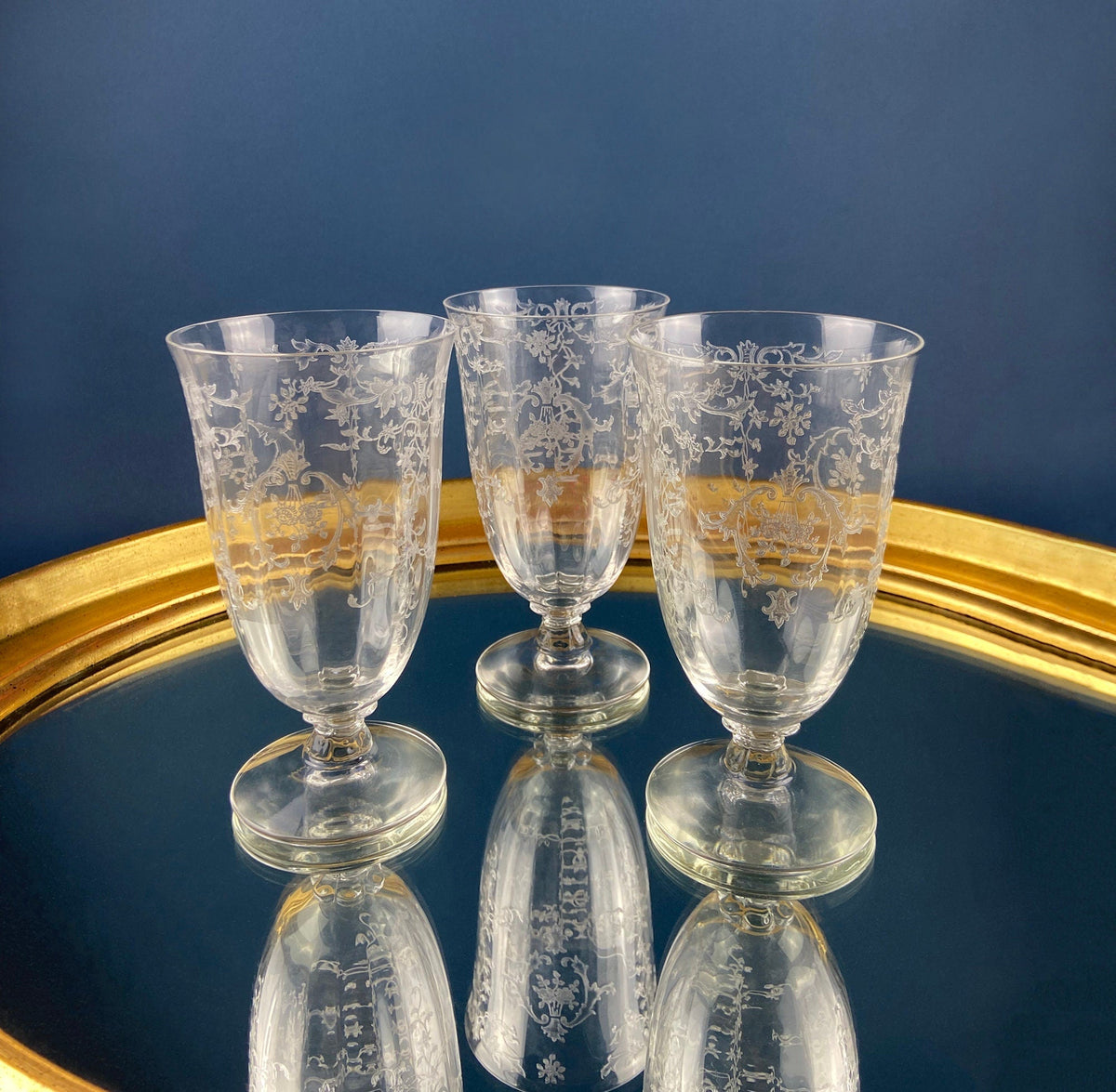 Fostoria Navarre Etched Crystal Water Goblets, Set of 6