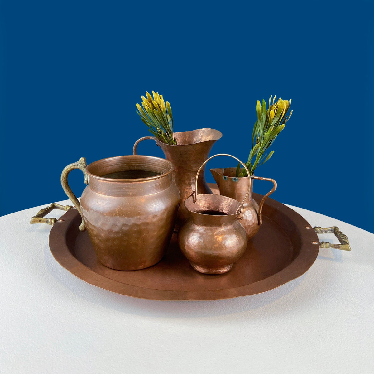 Hand-Pounded Copper & Tin Lidded Pail with Brass Handle