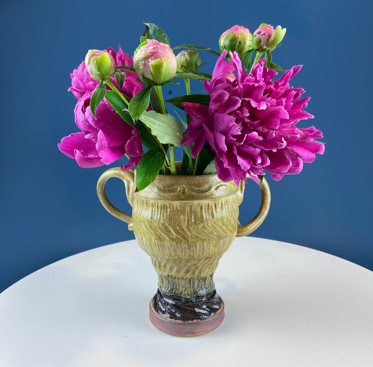Olive Clay Pot Vase with Ears, Limited Edition
