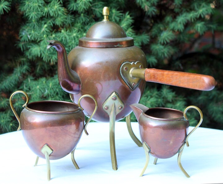 Turkish Copper Coffee Set with Bell Lid