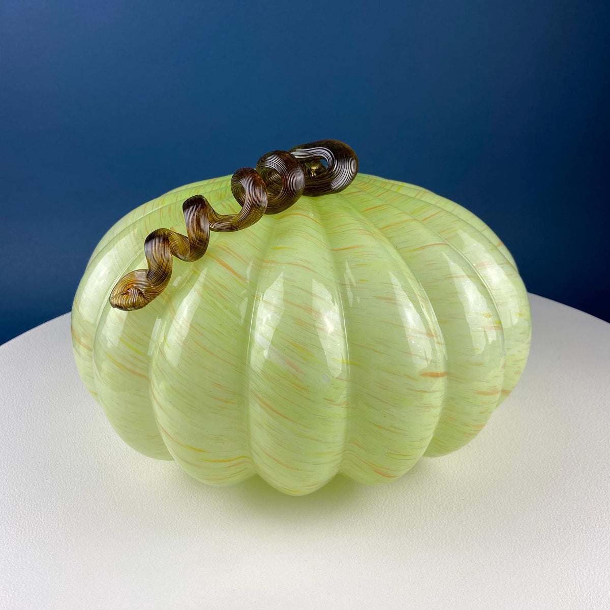 Hand-Blown Lime Yellow Glass Pumpkin