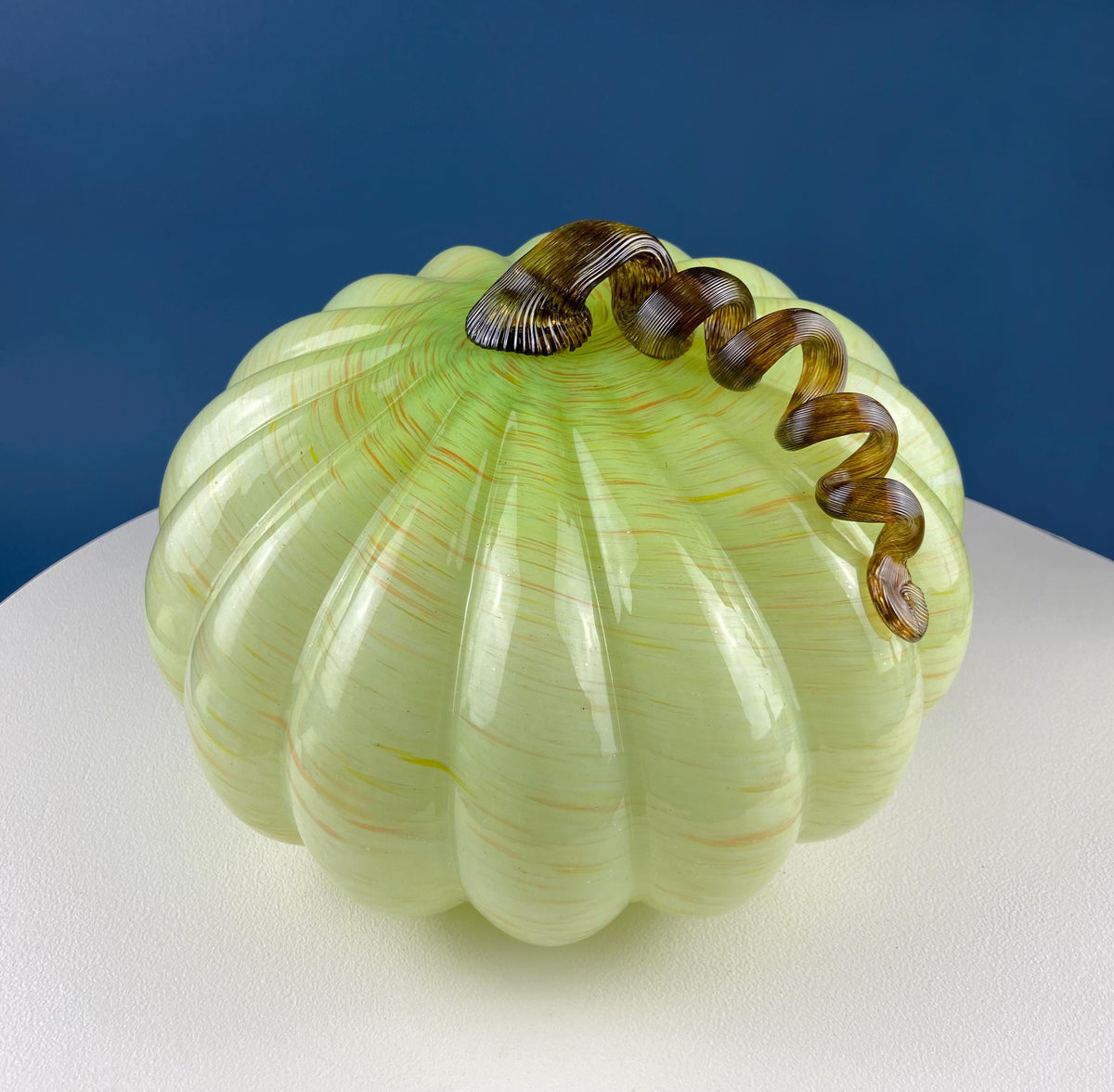 Hand-Blown Lime Yellow Glass Pumpkin