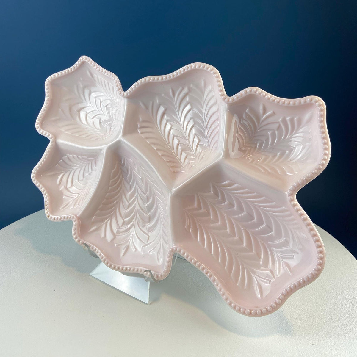 Jeannette Shell Pink Milk Glass Divided Platter