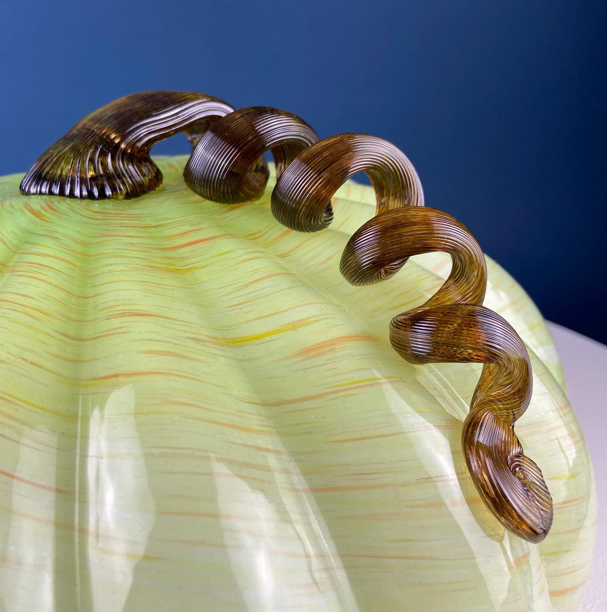 Hand-Blown Lime Yellow Glass Pumpkin