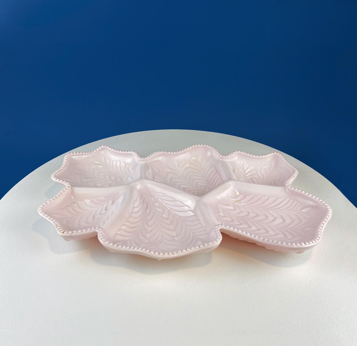 Jeannette Shell Pink Milk Glass Divided Platter