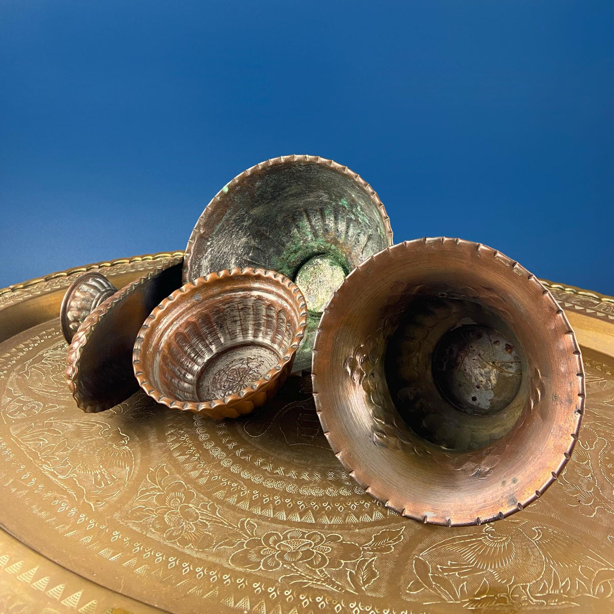 Hand-Pounded Copper & Tin Lidded Pail with Brass Handle